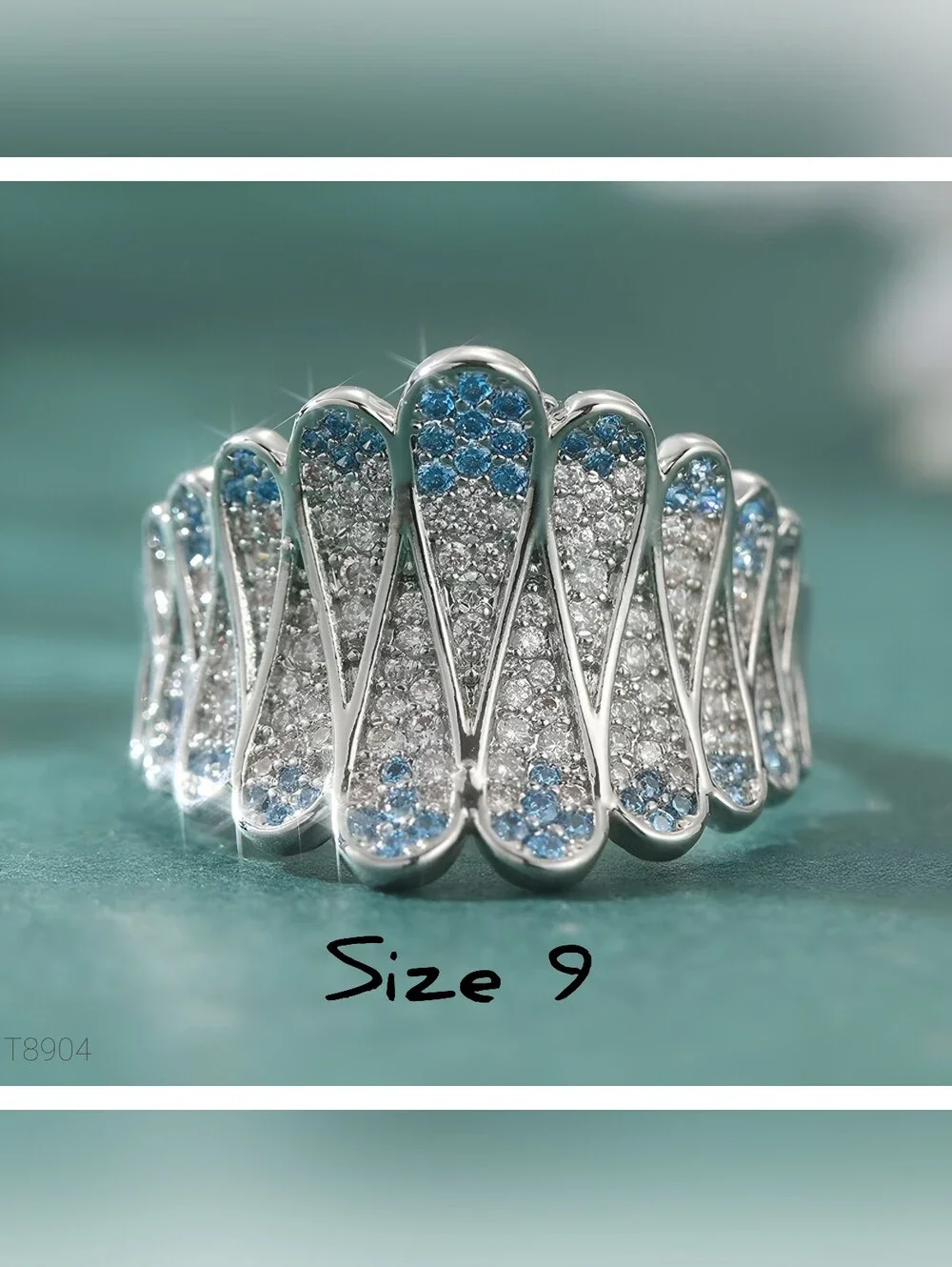 'Ocean Waves' multicolor micro pave Crystal band ring, Sz.9